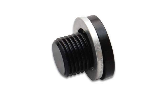 Vibrant M14 x 1.5 Metric Aluminum Port Plug with Crush Washer - Black Anodized for Automotive Applications