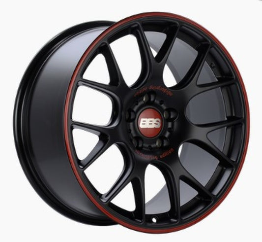 BBS CH-R Nurburgring Edition 18x8.5 Satin Black and Red Lip Wheel - 5x112 Bolt Pattern, ET47 Offset