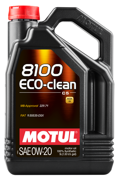 Motul 5L Synthetic Engine Oil 8100 0W20 Eco-Clean for Gasoline and Diesel Engines