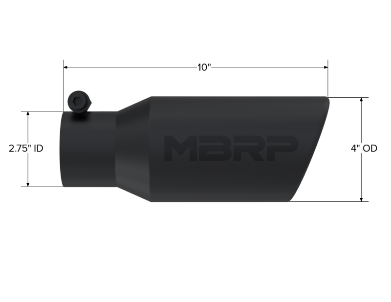 MBRP Universal Angled Rolled End Exhaust Tip - Black Coated Stainless Steel, 4 Inch Outlet Diameter, 2-3/4 Inch Inlet Diameter, 10 Inch Length