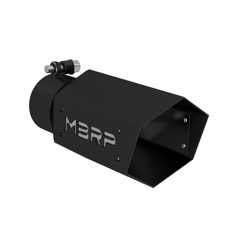MBRP Universal 4-Inch Hex Exhaust Tip with Logo - Black Coated, Part Number T5169BLK