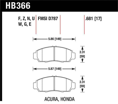 Hawk 04+ Accord TSX / 99-08 TL / 01-03 CL / 08+ Honda Accord EX HPS Street Front Brake Pads
