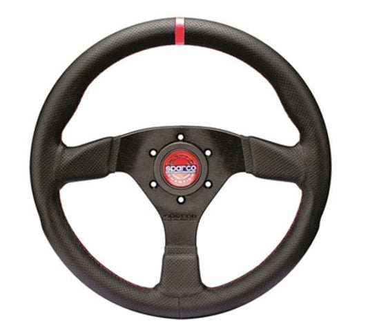 SPARCO R383 Champion Black Leather Steering Wheel with Black Stitching