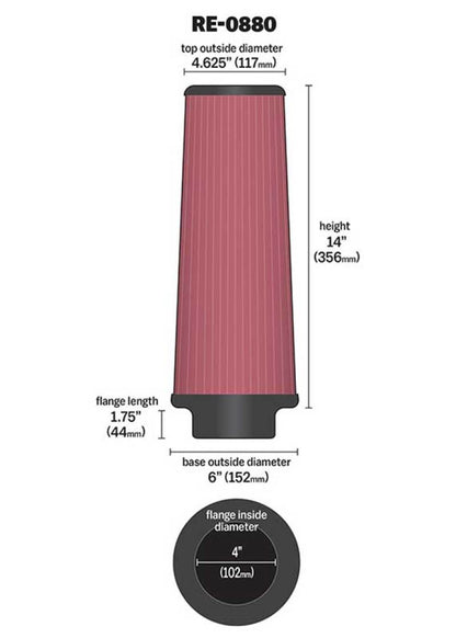 K&N Engineering Universal Rubber Air Filter 4-inch Flanged / 6-inch Outer Diameter for Automotive and Equipment