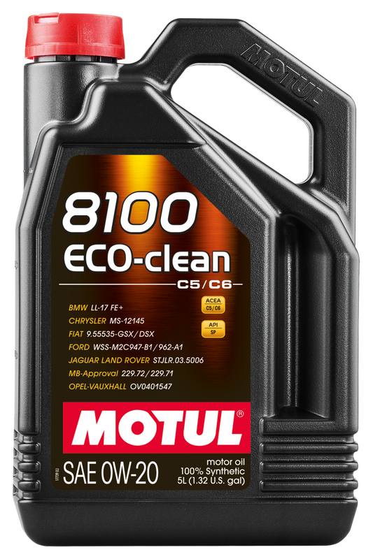 Motul 5L Synthetic Engine Oil 8100 0W20 Eco-Clean for Gasoline and Diesel Engines