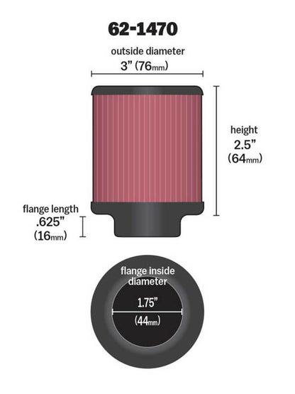 K&N Engineering 62-1470 1.75 Inch Crankcase Vent Filter with Rubber Top for Classic & Racing Applications