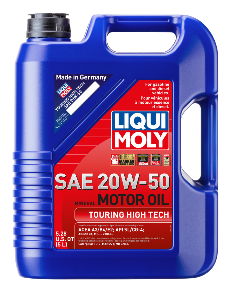 LIQUI MOLY 5L Touring High Tech Motor Oil SAE 20W50 for High Mileage Gasoline and Diesel Engines