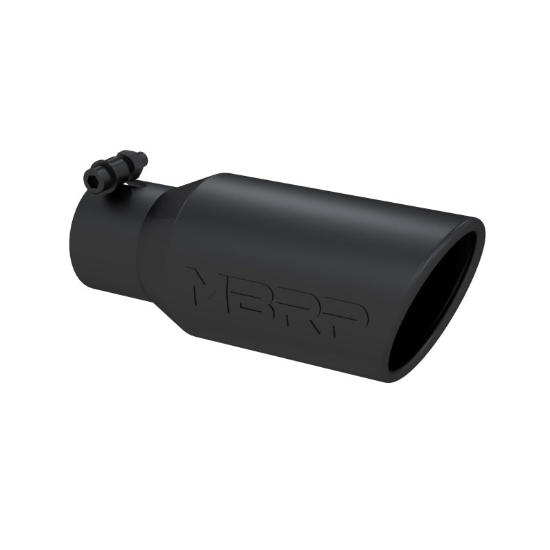 MBRP Universal Angled Rolled End Exhaust Tip - Black Coated Stainless Steel, 4 Inch Outlet Diameter, 2-3/4 Inch Inlet Diameter, 10 Inch Length