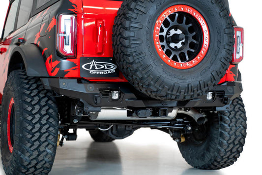 Addictive Desert Designs 21-22 Ford Bronco Bomber Rear Bumper with Mounts for Cube Lights in Hammer Black