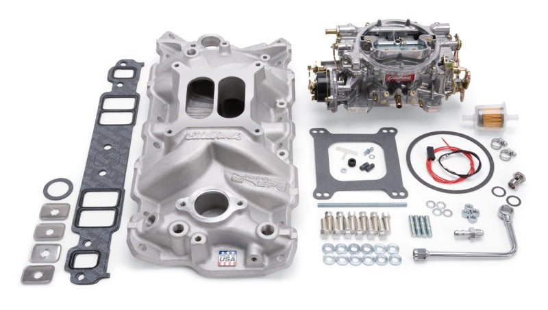 Edelbrock Part 2021 Small-Block Chevy Single-Quad Manifold and Carburetor Kit