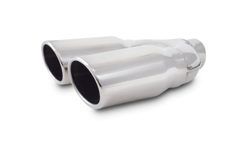 Vibrant Dual 3.25 x 2.75 Inch Oval Stainless Steel Exhaust Tip - Weld-On, Angle Cut, Mirror Finish
