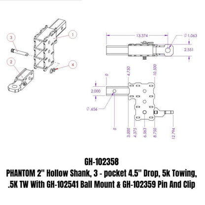 Gen-Y Phantom 2in Hollow Shank 4.5in Drop 500lb TW 12K Hitch w/GH-102541/GH-102359 (No Flat Towing)