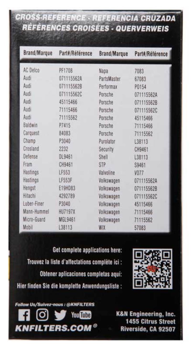K&N Engineering HP-7031 performance oil filter for 2006-2014 Volkswagen Jetta and CC models