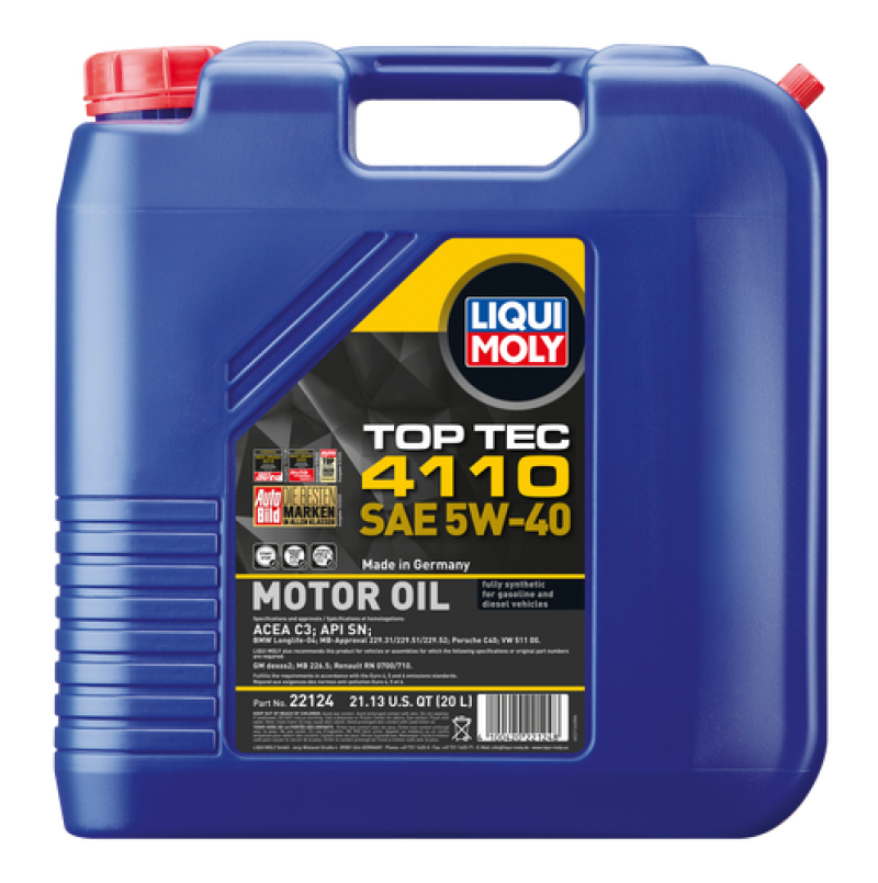 LIQUI MOLY 20L Top Tec 4110 Motor Oil SAE 5W40 for Volkswagen Vanagon and Mercedes-Benz E-Class