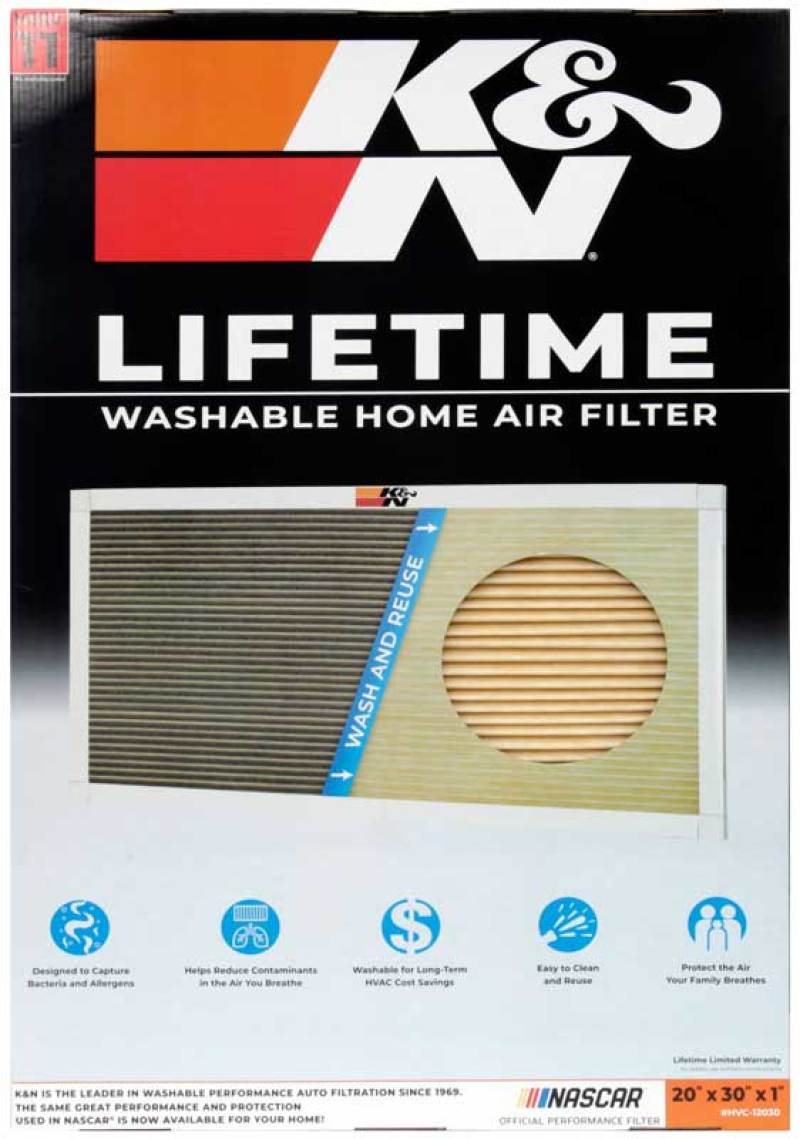 K&N Engineering HVAC Filter 20 x 30 x 1 Part HVC-12030 - Washable and Reusable Pleated Synthetic Media
