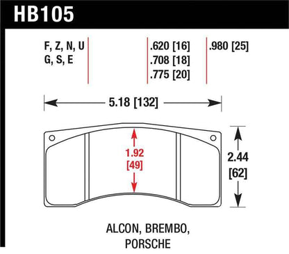 Hawk Alcon/Brembo/Porsche DTC-70 Rear Race Brake Pads