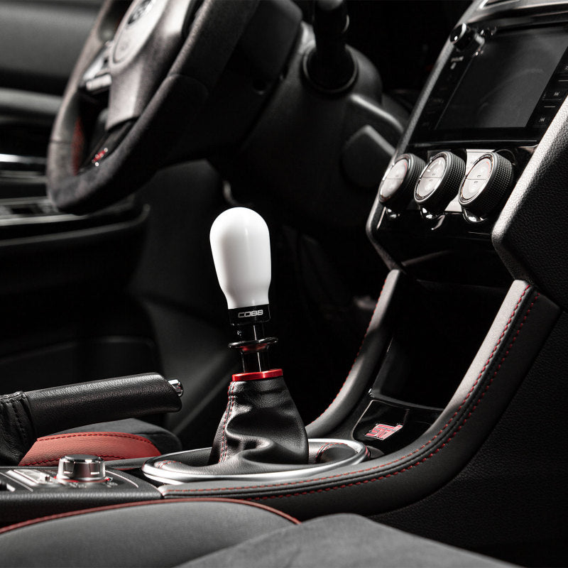 COBB Subaru 6-Speed Tall Weighted Shift Knob - White with Red and Black Collars