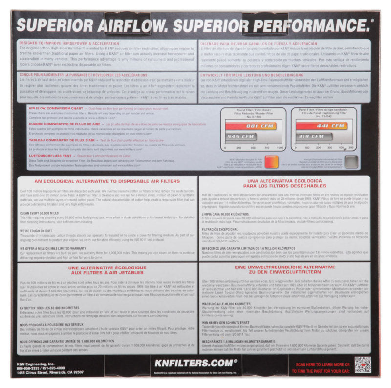 K&N Engineering E-1570 High-Flow Reusable Air Filter for Ford Cars and Trucks (1968-1987)