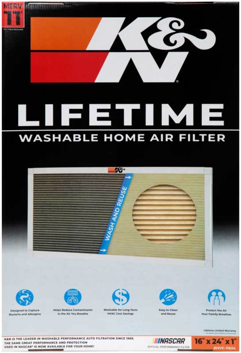 K&N Engineering 16 x 24 x 1 Washable and Reusable HVAC Air Filter - MERV 11 Performance