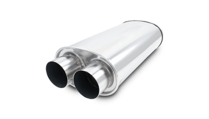 Vibrant Universal StreetPower 2.5-inch Stainless Steel Dual In-Out Oval Muffler for Enhanced Exhaust Performance