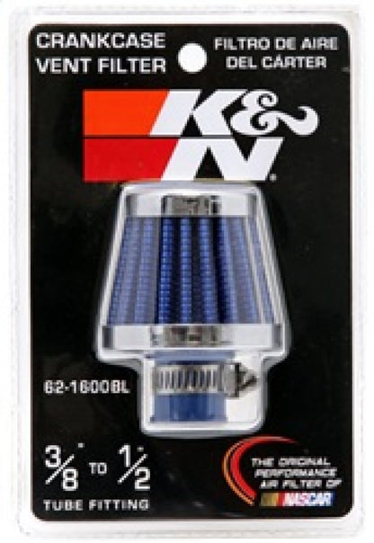 K&N Engineering 62-1600BL Blue Rubber Base Crankcase Vent Filter with Chrome Top and Flange