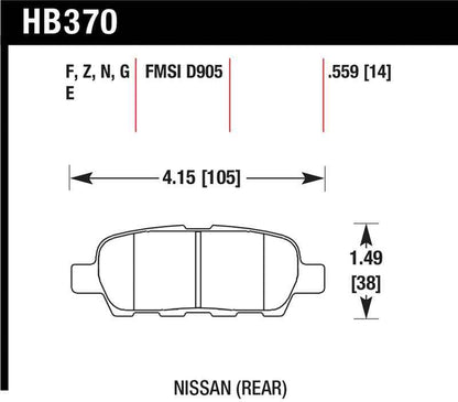 Hawk 03-07 350z / G35 / G35X w/o Brembo HP+ Street Rear Brake Pads