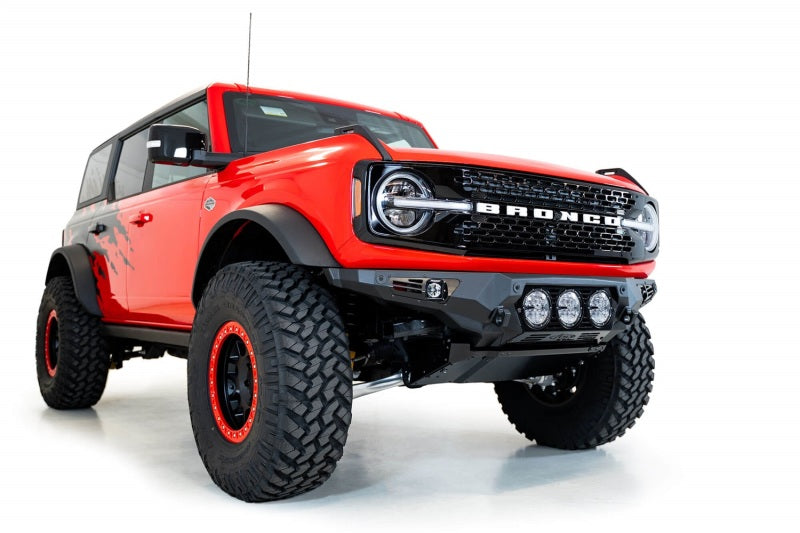 Addictive Desert Designs 21-22 Ford Bronco Bomber Front Bumper with Rigid 360 Mounts and D-Rings in Hammer Black