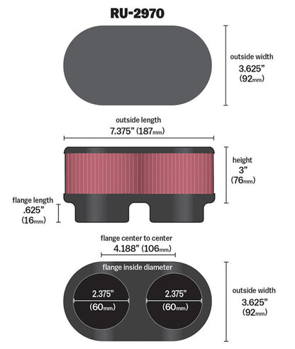 K&N Engineering Universal Air Filter - 2 3/8 Inch Dual Flange, 107mm Center-to-Center, 3 Inch Height for Suzuki GS500