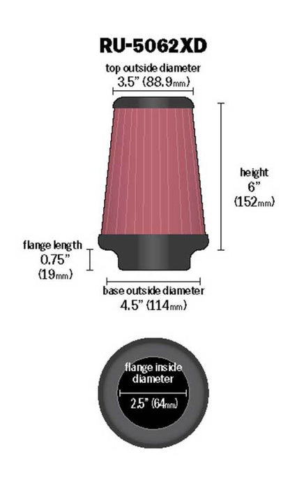 K&N Engineering Universal Rubber Air Filter 2.5 Inch Flange for Fiat 500 Models