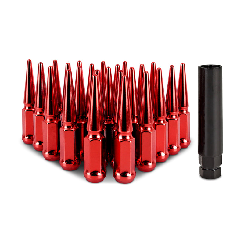 Mishimoto Steel Spiked Lug Nuts M14 x 1.5, 24-Piece Set in Red