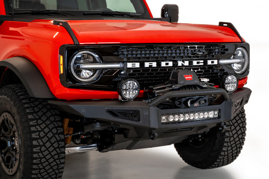 Addictive Desert Designs Rock Fighter Front Bumper for 2021+ Ford Bronco – Hammer Black with Satin Black Panels