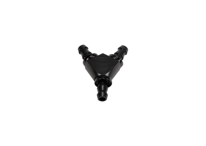 Fleece Performance Universal 3/8 inch Aluminum Y Barbed Fitting for -6 Pushlock Hose - Black Anodized