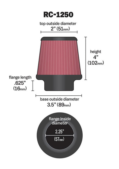 K&N Engineering RC-1250 Universal Chrome Air Filter – 2.25 Inch Flange, 3.5 Inch Base, 2 Inch Top, 4 Inch Height