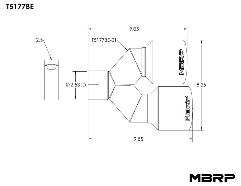 MBRP Armor Pro Burnt End Tip for 2.5 Inch Exhaust Pipes – Dual 4 Inch Outer Diameter, 9.55 Inch Length, Single Wall Stainless Steel