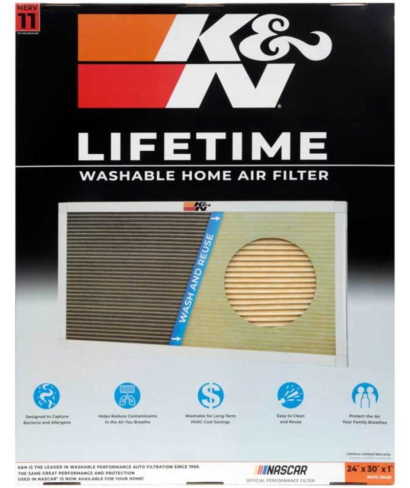 K&N Engineering HVAC Filter 24 x 30 x 1 – Washable and Reusable Pleated Synthetic Air Filter with MERV 11 Rating