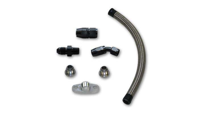 Vibrant Universal Top Mount Oil Drain Kit with 20-Inch PTFE-Lined Stainless Steel Hose and Fittings