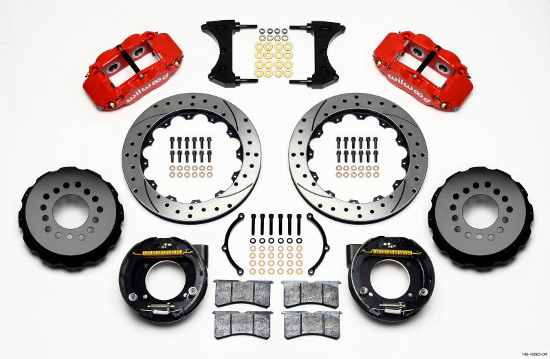 Wilwood Narrow Superlite 4R Rear Disc Brake Kit for Chevy C10 and GMC C15 - 12.88 Inch Drilled Rotors with Red Calipers