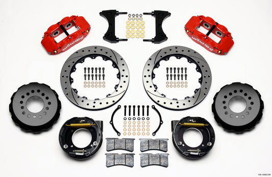 Wilwood Narrow Superlite 4R Rear Disc Brake Kit for Chevy C10 and GMC C15 - 12.88 Inch Drilled Rotors with Red Calipers