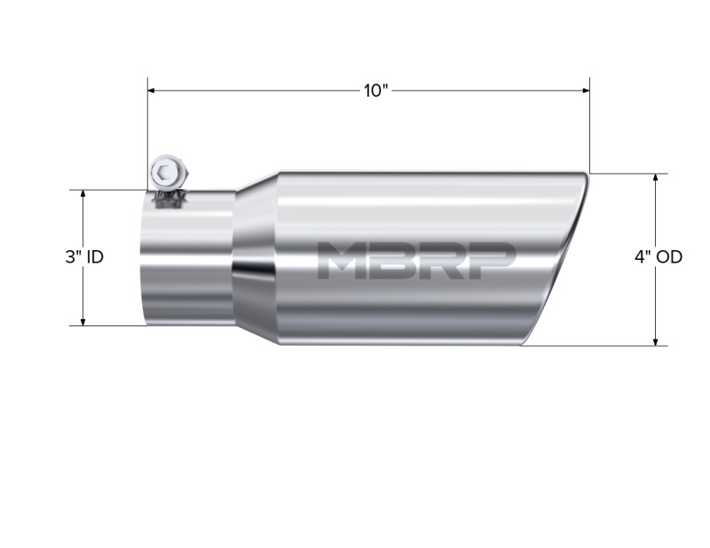 MBRP Universal Exhaust Tip 4 Inch OD, 3 Inch Inlet, 10 Inch Length, T304 Stainless Steel, Angled Rolled End
