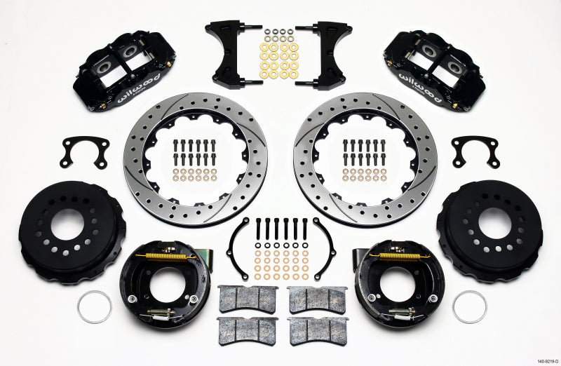 Wilwood Narrow Superlite 4R Rear Brake Kit for Ford - 12.88 Inch Drilled Rotors with Parking Brake