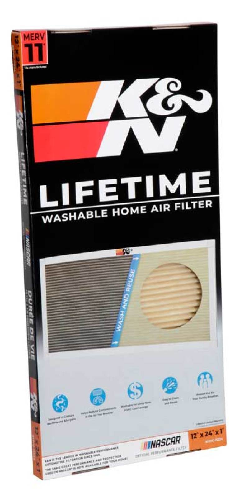 K&N HVAC Filter 12 x 24 x 1 Part HVC-11224 – Washable and Reusable Synthetic Pleated Air Filter for Home HVAC Systems