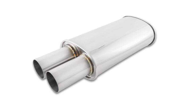 Vibrant Streetpower Oval Muffler with 3-inch Round Straight Cut Tip - 2.5-inch Inlet, Stainless Steel Performance Exhaust for Automotive Applications