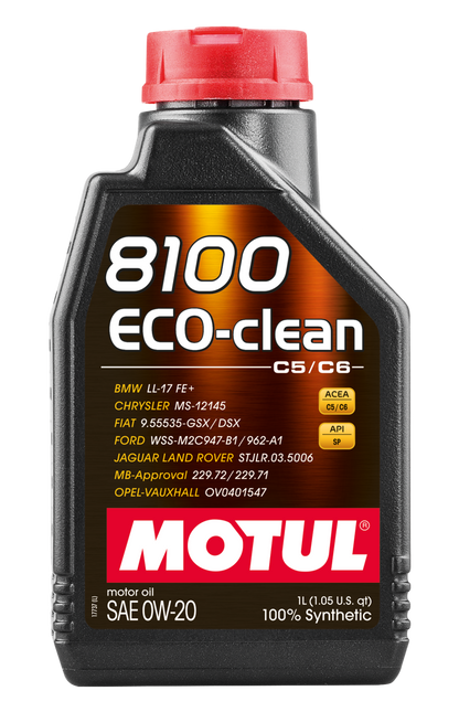 Motul 1L Synthetic Engine Oil 8100 Eco-Clean 0W20 – Fuel Economy Motor Oil for Gasoline and Diesel Engines
