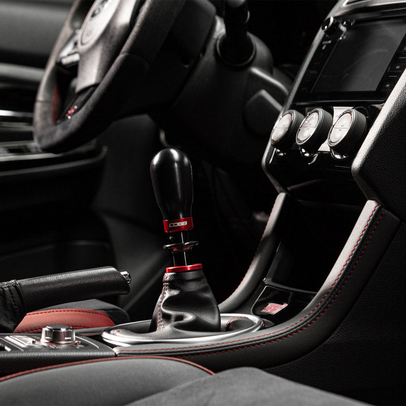 COBB Subaru 6-Speed Tall Weighted Shift Knob - Black with Red and Black Collars