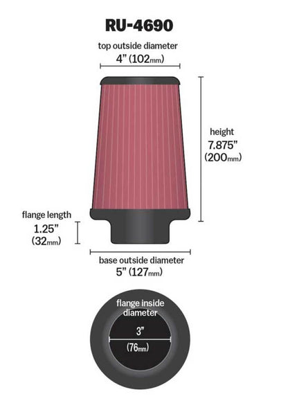 K&N Engineering Universal Round Tapered Air Filter Part RU-4690 for BMW 3 Series Models