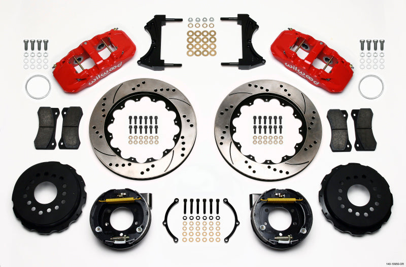 Wilwood AERO4 Rear P-Brake Kit 14-Inch Drill Red for Ford Mustang 2005-2014