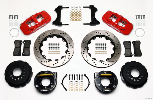 Wilwood AERO4 Rear P-Brake Kit 14-Inch Drill Red for Ford Mustang 2005-2014