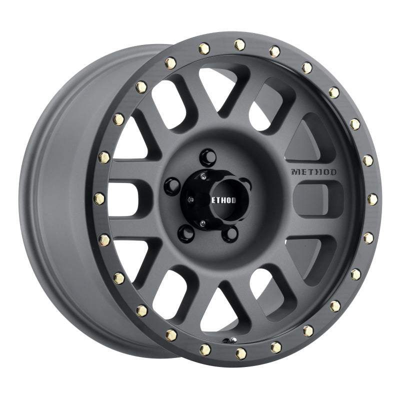 Method MR309 Grid 17x8.5 Inch Titanium and Black Street Loc Wheel with 5x5 Bolt Pattern and 94mm Hub Bore