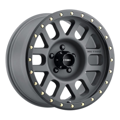 Method MR309 Grid 17x8.5 Inch Titanium and Black Street Loc Wheel with 5x5 Bolt Pattern and 94mm Hub Bore