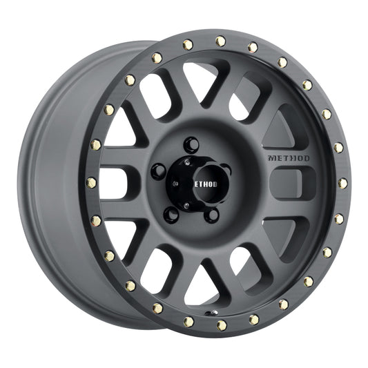 Method MR309 Grid 17x8.5 Inch Titanium and Black Street Loc Wheel with 5x5 Bolt Pattern and 94mm Hub Bore